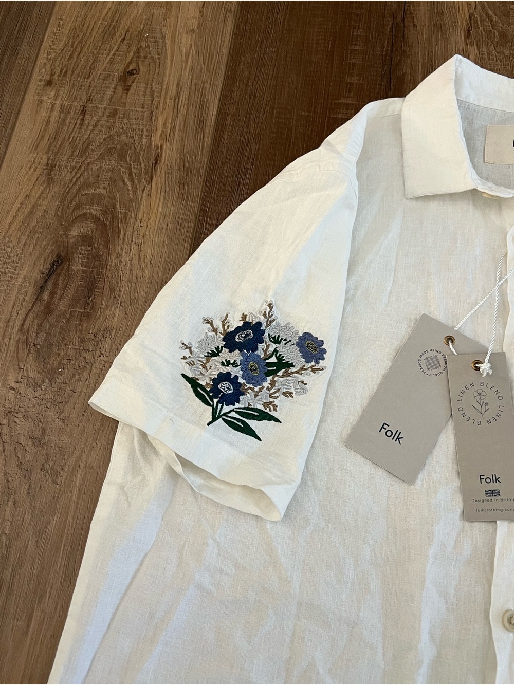 Folk Monty short sleeve linen-blend shirt With floral embroidered design Medium - Picture 4 of 7